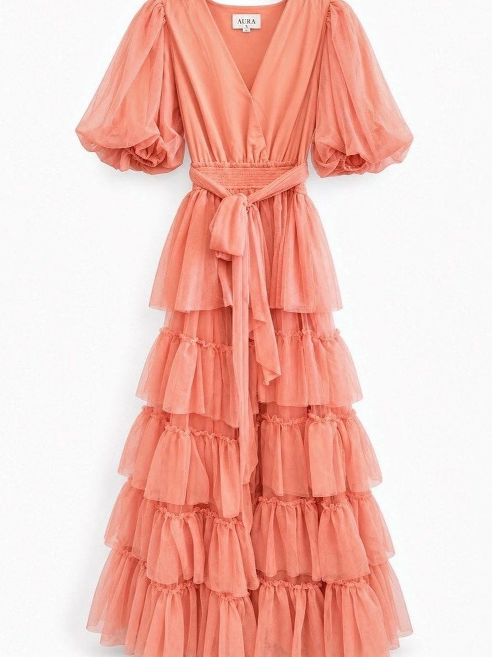 AURA Tiered Maxi Dress in Pink NWT